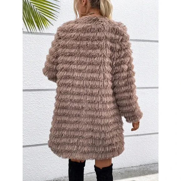 🌟 faux fur teddy Open Front Fuzzy Coat - Picture 4 of 4
